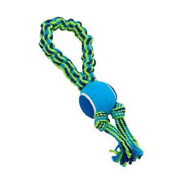 Kruuse Hračka pes Bungee Smyčka s tenisákem modrá/zelená 33 cm