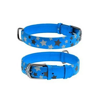 Obojek kožený Stars modrý (38-49cm/2,5cm)