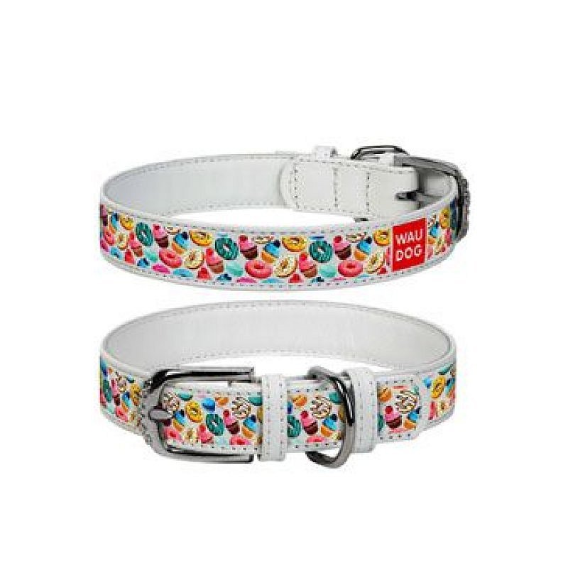 Obojek kožený Donuts bílý (38-49cm/2,5cm)