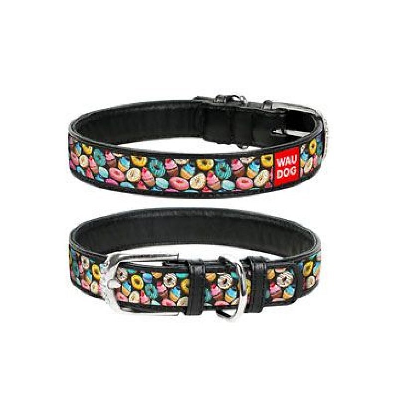 Obojek kožený Donuts černý (21-29cm/1,2cm)