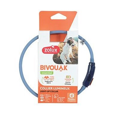 Zolux Obojek LED malý BIVOUAK 20-40cm USB modrá