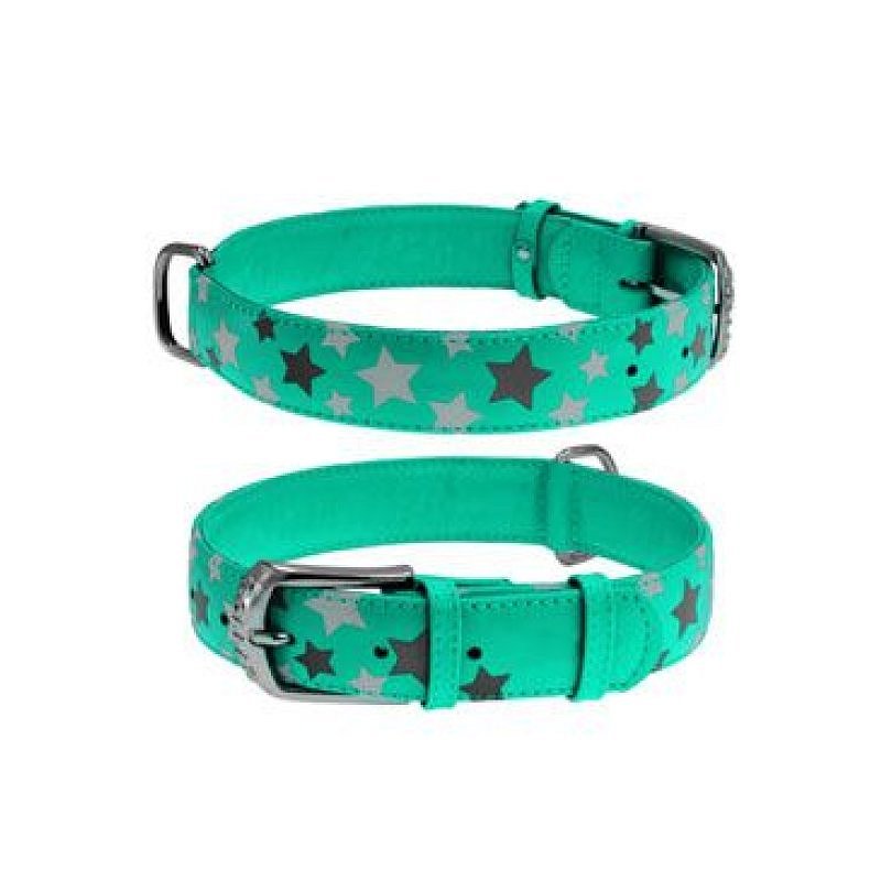 Obojek kožený Stars mint (30-39cm/2cm)