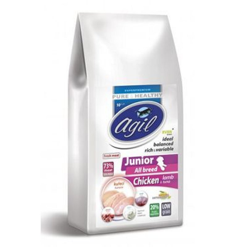 Agil Junior All Breed Low Grain Chicken, Lamb, Tuna 10 kg