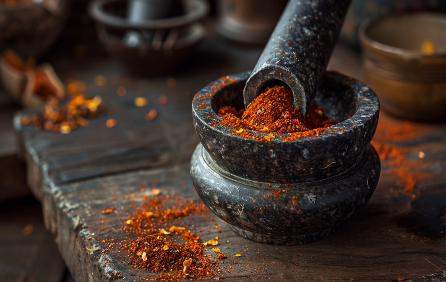 drcená paprika v hmoždíři