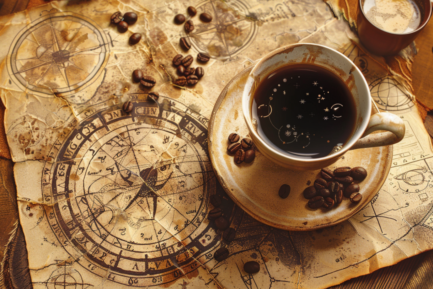 káva na mapě se souhvězdím